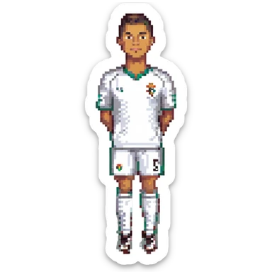 Cristiano Ronaldo in pixel art, celebrating a goal, retro video game look, simple shading sticker