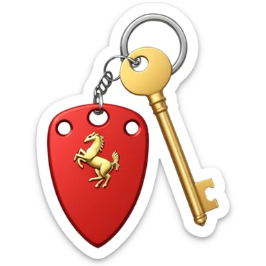 red Ferrari key with a gold background sticker