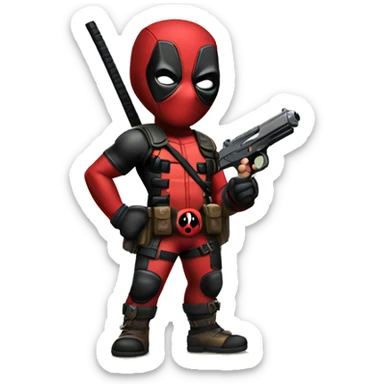 Cute deadpool character full body with pistols sticker