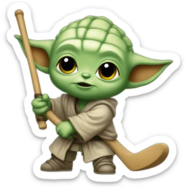 Bébé Yoda avec un baton de hockey sticker