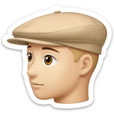 A beige Kangol flat cap from side view, isolated object, iOS emoji style, no human, light tan color sticker