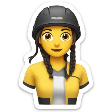 face emoji of a woman with long dark hair in two plaits wearing a yellow bike helmet sticker