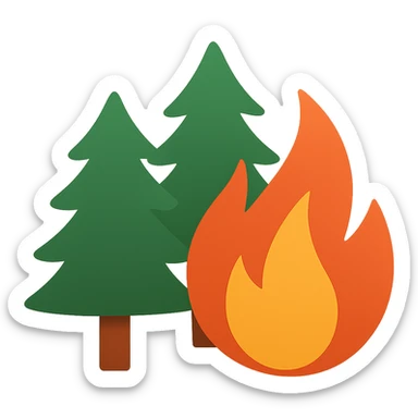 forest fire with simple shapes and bold colors in a flat icon style sticker