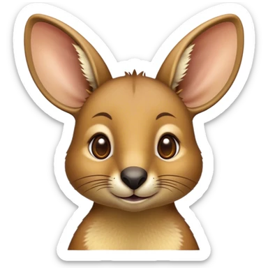 Cinematic Cute Wallaby Portrait Emoji, Head tilted playfully and inquisitively, featuring a glossy tan fur with delicate brown accents and a charming, alert expression, round, sparkling eyes filled with gentle curiosity, Simplified yet irresistibly adorable features, highly detailed, glowing with a warm, friendly glow, high shine, affectionate and bouncy, stylized with a touch of outback whimsy, bright and endearing, soft glowing outline, capturing the essence of a mischievous yet loving wallaby, so playful it feels like it could skip out of the screen into your arms! sticker