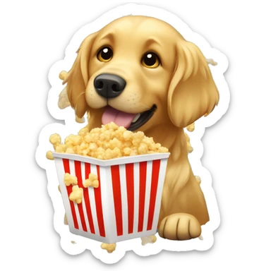 golden retriever eating popcorn sticker