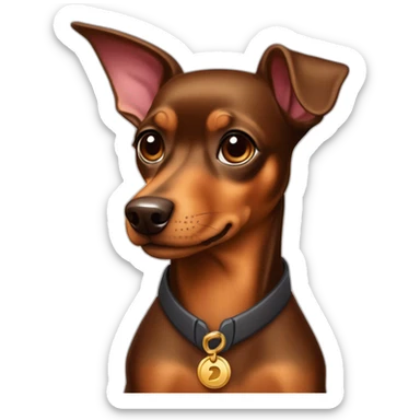 Miniature Pinscher, brown coat, door-to-door salesman, charismatic pitch, irresistible charm, innovative product, developer mindset, divine selling prowess. sticker
