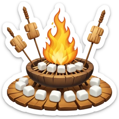 bonfire, with marshmallows on skewers, campfire sticker