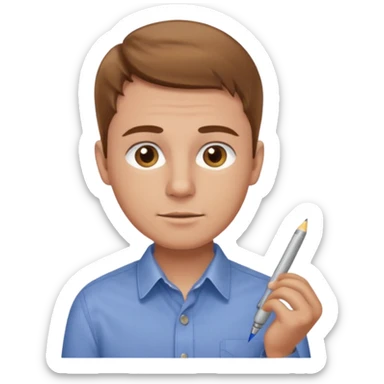 man with lgiht brown hair doing back, round cheeks at work lighter skin, hazel eyes sticker