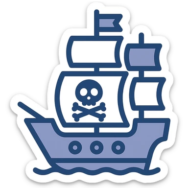 pirate ship, flat icon style, simple and bold shapes, minimal details, suitable for app icon sticker