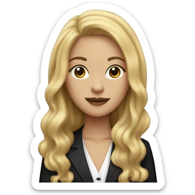 Dark blonde woman with long hair and a black tuxedo cat sticker