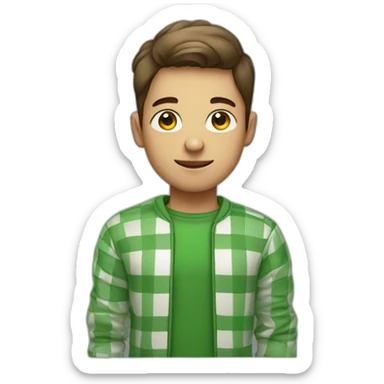 Young Man wearing green checkered jumper with shirt  sticker