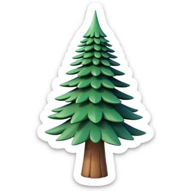 A 3D cartoon pine tree with layered green needles and tall conical shape, clear blue sky, Memoji-style rendering. sticker