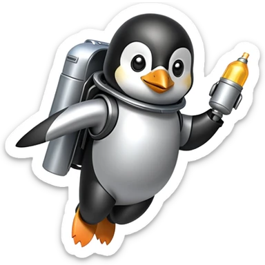 penguin with a jetpack sticker