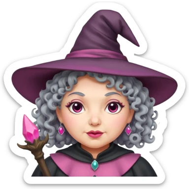 plump witch with pink skin, grey curl hair sticker