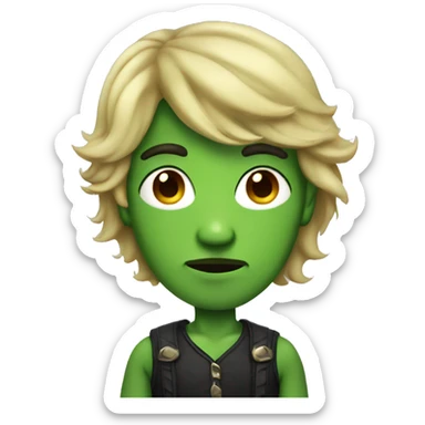boy green skin with moustache and long hair sticker