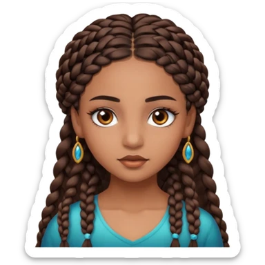 girl with thin braids long hair and brown eyes, brown skin, eyelashes, siren eyes sticker