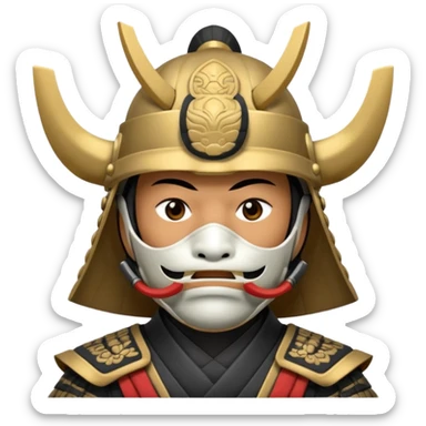 Samurai with helmet and a detailed mask covering their mouth sticker