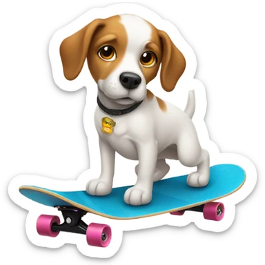 Dog riding a skate board with a baseball hat on sticker