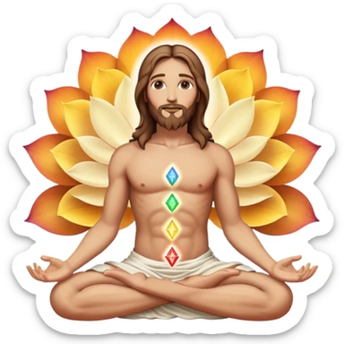 Jesus in lotus pose, glowing chakras aligned sticker
