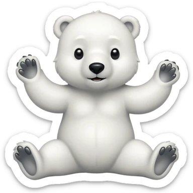 full body polar bear playful pose, simple, white fur, cute face sticker