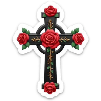 Ein christen kreuz schön verziert mit Rosen ranken aber nur in schwarz als Emoji keine Farbe verwenden einzige Farbe schwarz sticker