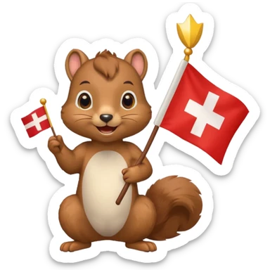 squirrel celebrating with a Swiss flag and confetti, emoji style sticker