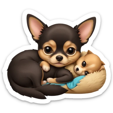 A high-resolution photo-realistic digital illustration of a cute black and tan chihuahua with big eyes shut sleeping lazily. sticker