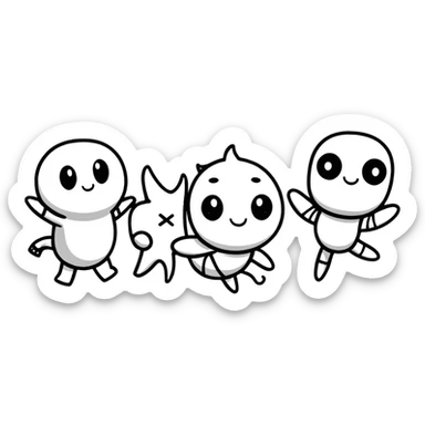 Three cartoon characters: X, 1, and X as individuals with faces and limbs sticker