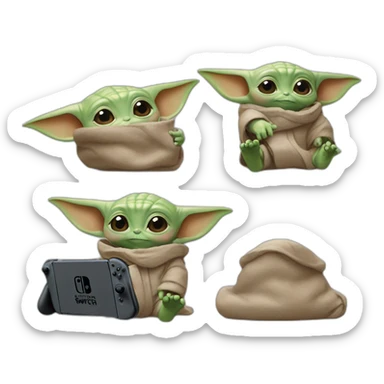 Baby Yoda qui mange une Nintendo Switch sticker