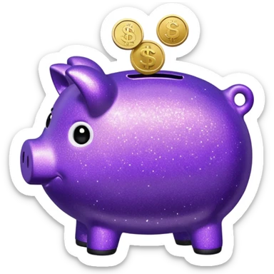 money in a glitter purple piggy bank sticker