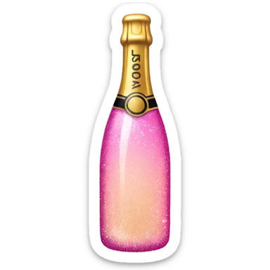 Pink ombré champagne bottle with bubbles and glitter  sticker