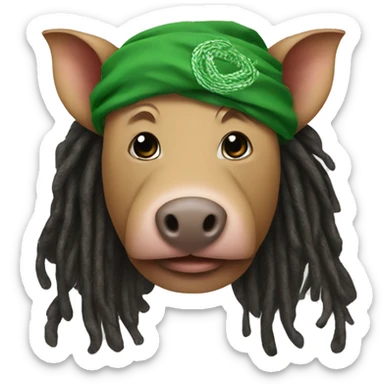 hog with dreadlocs and a green bandana sticker