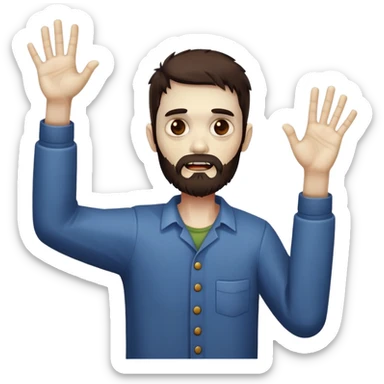 zombie with hands raised in celebration, dark brown hair and short full beard sticker