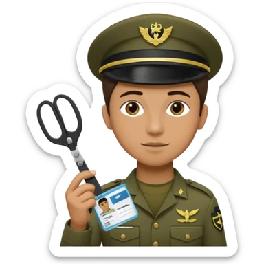 Floating black Scissors cutting in half an idf soldier ID card with a little chip in 2 parts sticker