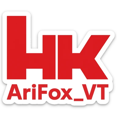 the H&K logo, rebranded and reshaped so the letters say "AriFox_VT" sticker