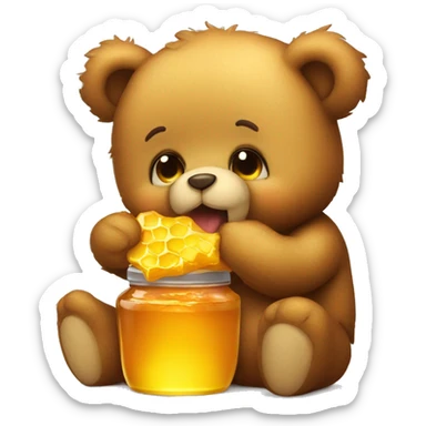 A cute teddy bear eating honey sticker