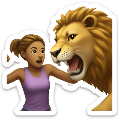 Girl fighting lion sticker