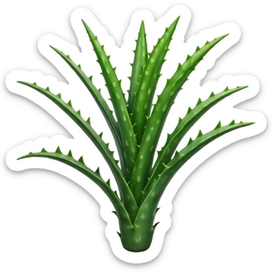 single fleshy aloe vera branch deep green with lighter spots or stripes gently toothed edges long tapered slightly curved smooth waxy surface no pot no background no cut section soft lighting subtle shadows emoji scale sticker
