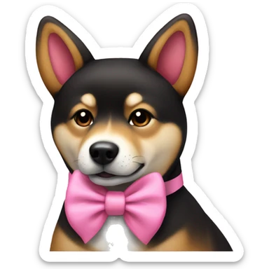 Black and tan Shiba Inu with a pink bow sticker