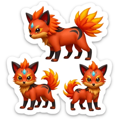 Zorua-Pyroar-Litten-Fakémon-hybrid-creature (full body)  sticker