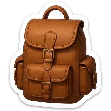 Draw a Pixar-style leather backpack. The backpack should be visible from the front and top. sticker