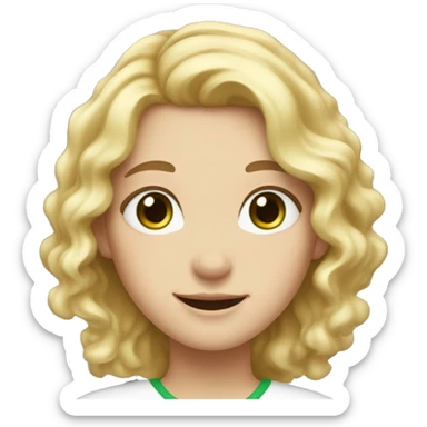Girl, blond wavy hair with , green eyes, white skin and a sweet smile sticker