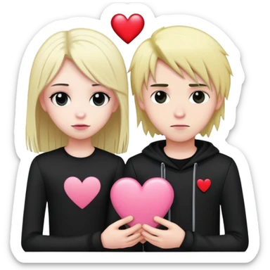 Emo boy Black clothes with long black emo hair long blonde princess girl pink clothes couple heart sticker
