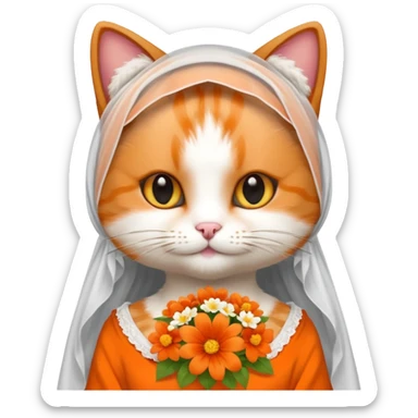Cat bridesmaid with flowers and white veil sticker
