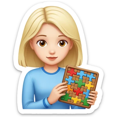 girl plays puzzle sticker