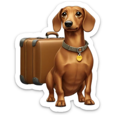 A dachshund with a suitcase sticker