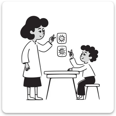educator or speech therapist with child, who helps child with lessons sticker