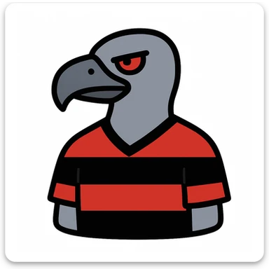 Create a simplified stylized emoji of a vulture wearing a red and black striped shirt inspired by the reference image. The emoji should be clear and recognizable with a simplified design suitable for emoji format. sticker
