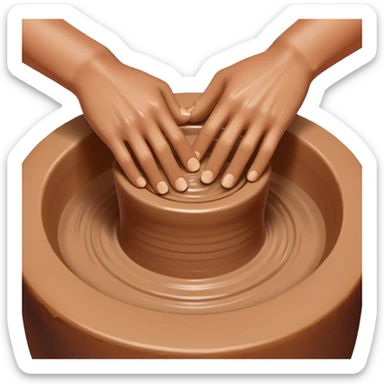 hands using thumbs to press downward into center of clay on pottery wheel sticker