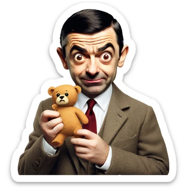 Mr Bean eating his teddy sticker